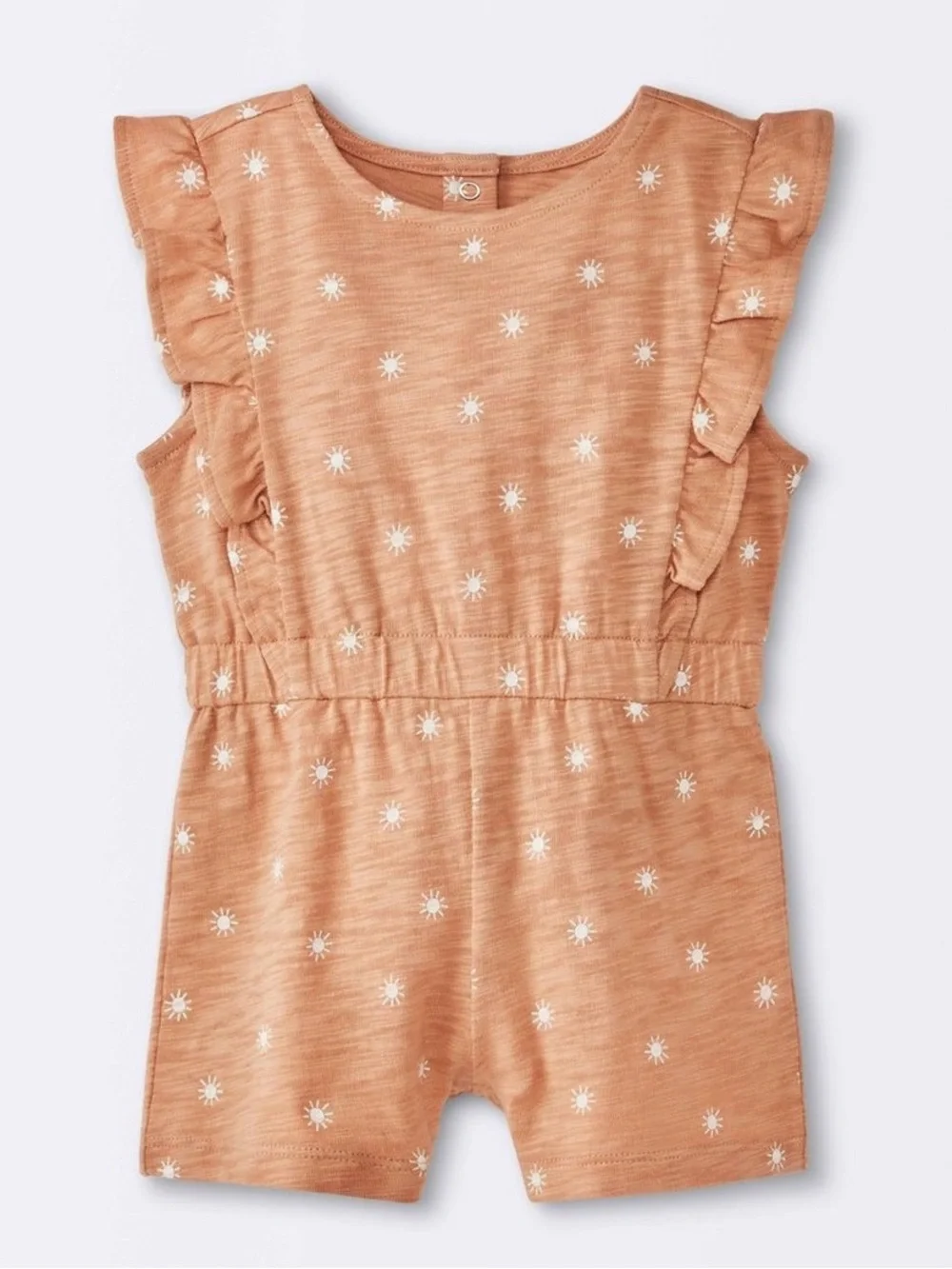 Cloud Island Baby Girls’ Tan Rust Sun Print Knit Ruffle Romper - size 6-9 months